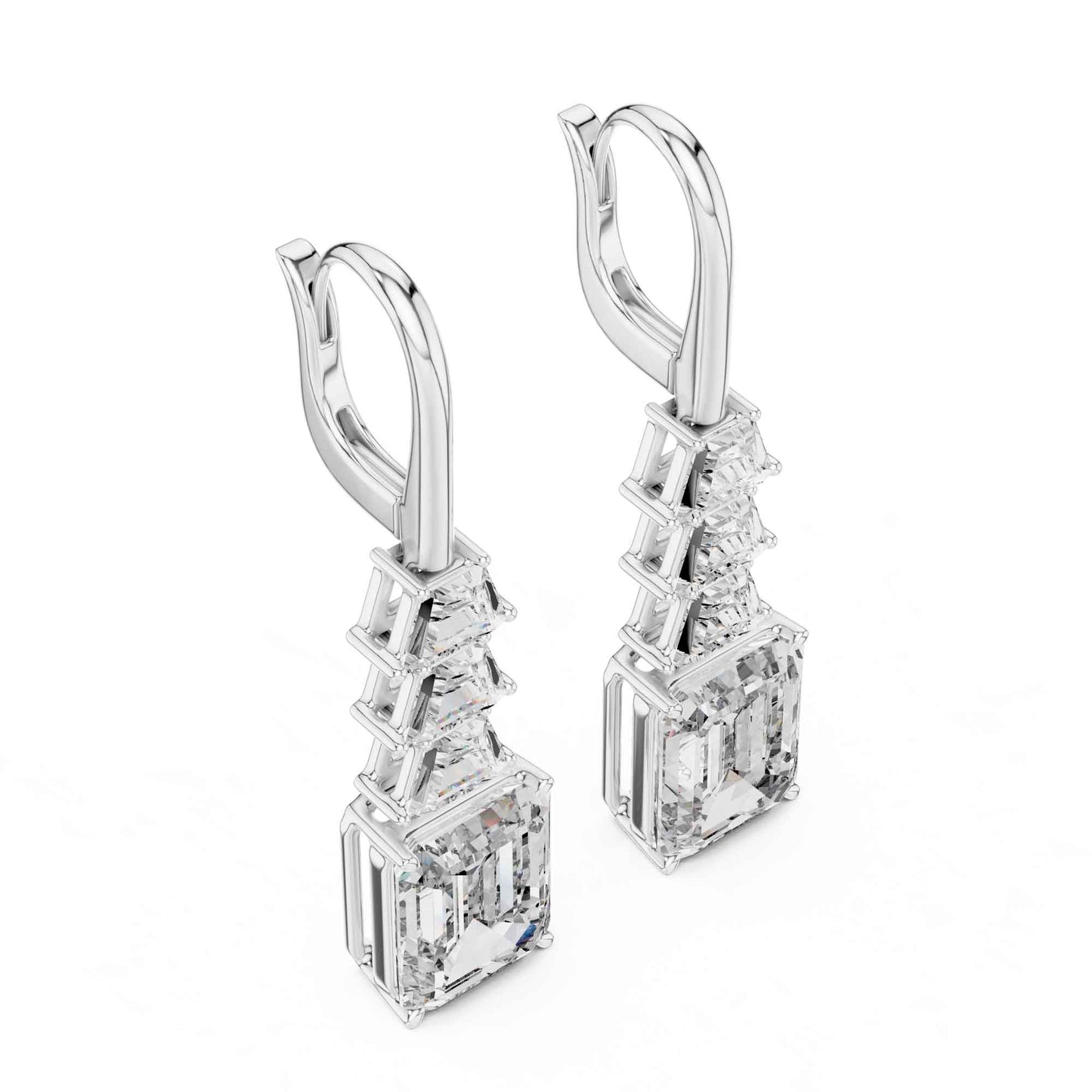 Emerald & Trapezoid Cut Step Lab Grown Diamond Dangle Earrings