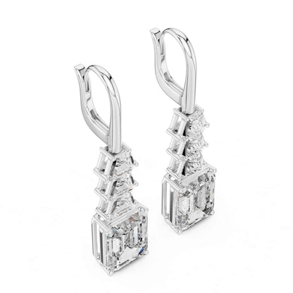 Emerald & Trapezoid Cut Step Lab Grown Diamond Dangle Earrings