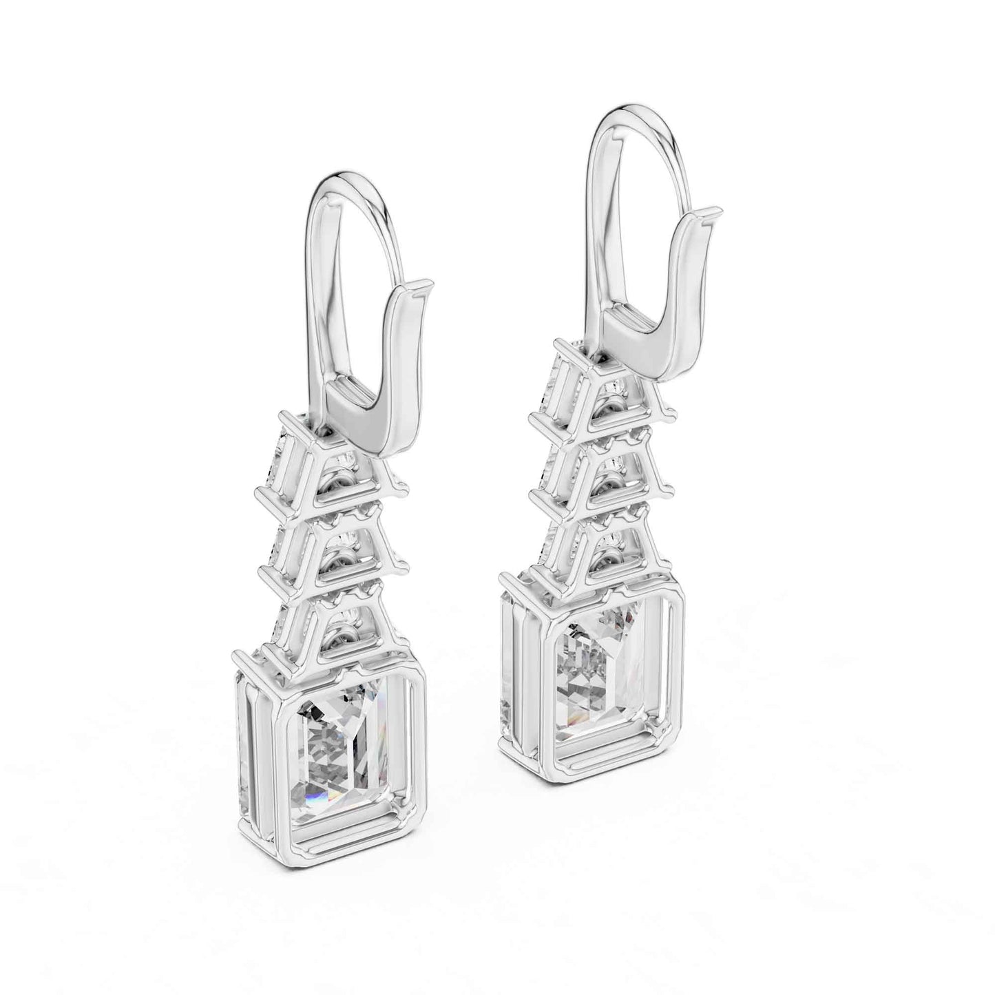 Emerald & Trapezoid Cut Step Lab Grown Diamond Dangle Earrings