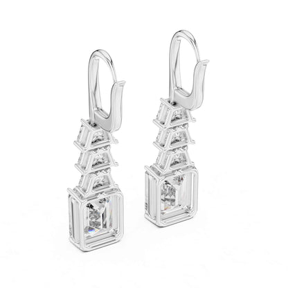 Emerald & Trapezoid Cut Step Lab Grown Diamond Dangle Earrings