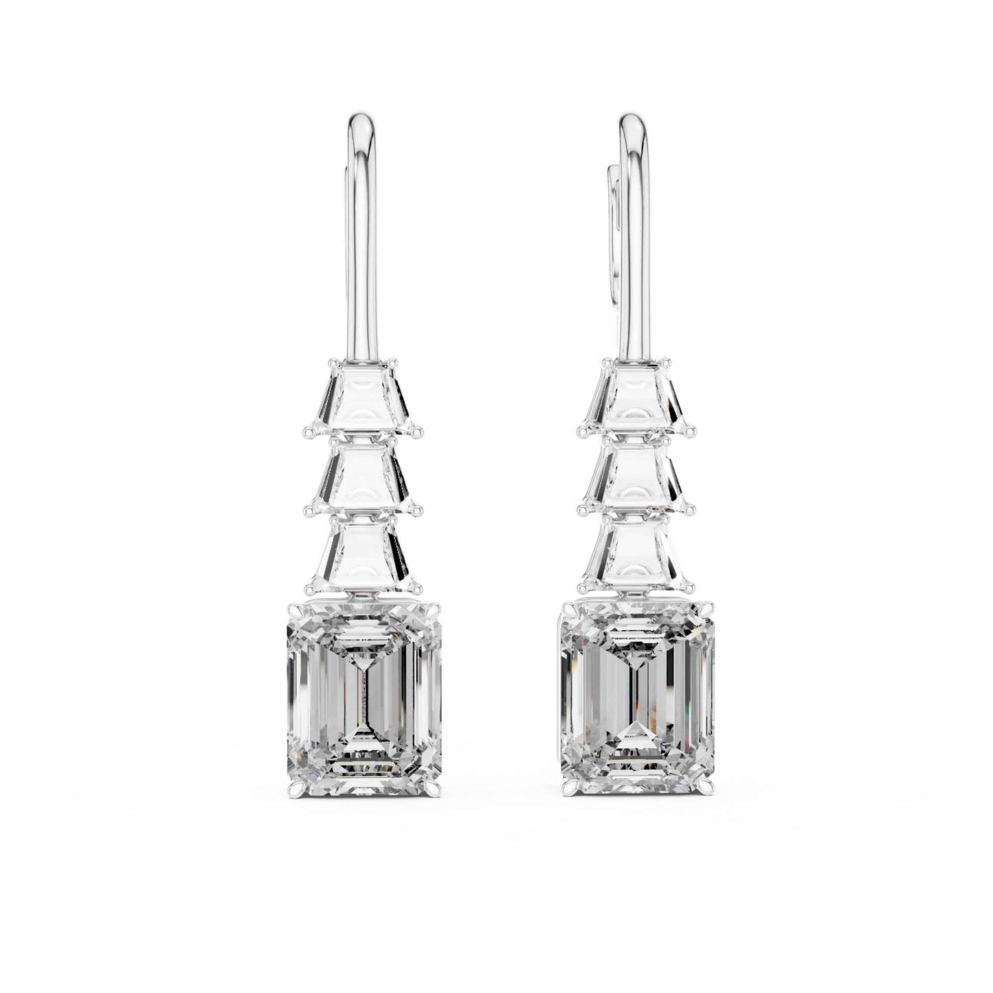 Emerald & Trapezoid Cut Step Lab Grown Diamond Dangle Earrings