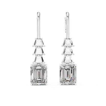 Emerald & Trapezoid Cut Step Lab Grown Diamond Dangle Earrings