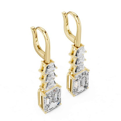 Emerald & Trapezoid Cut Step Lab Grown Diamond Dangle Earrings