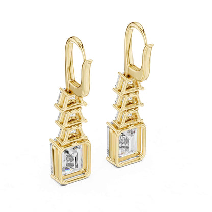 Emerald & Trapezoid Cut Step Lab Grown Diamond Dangle Earrings