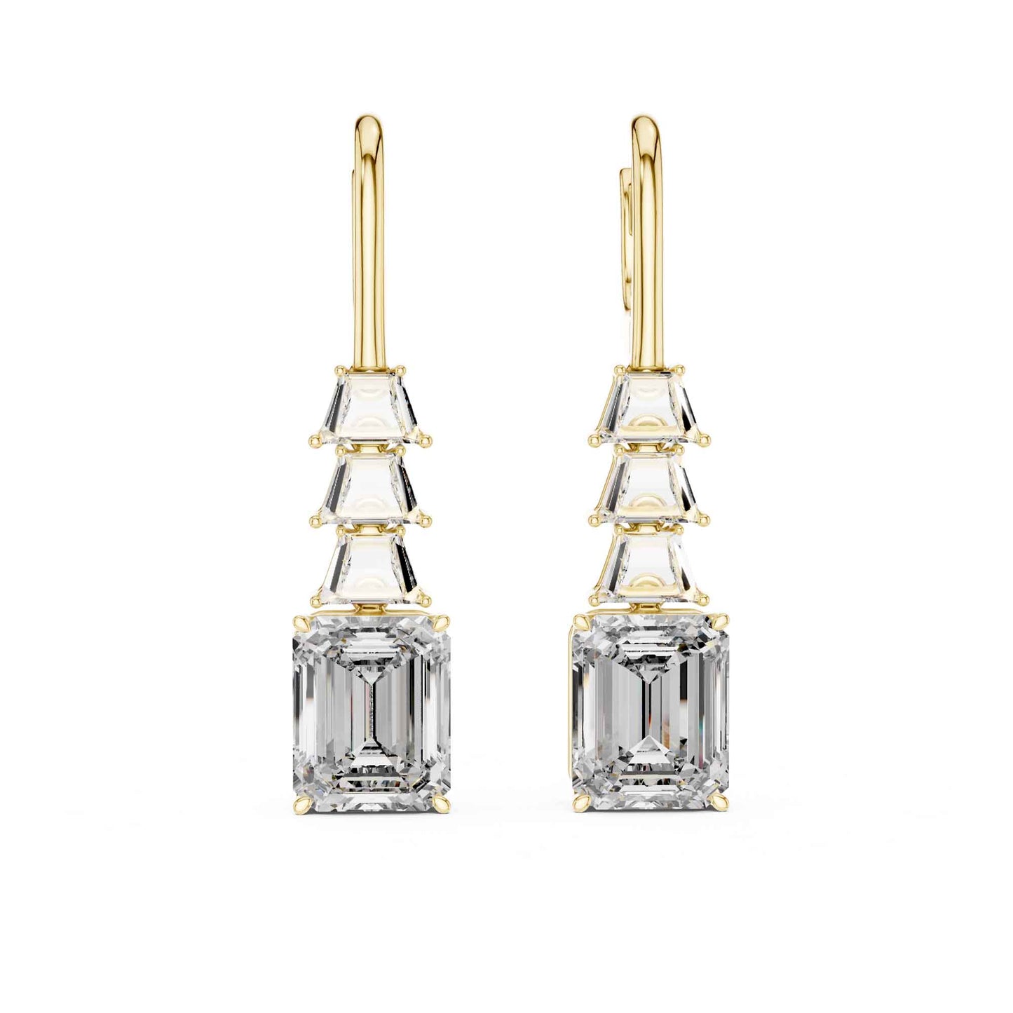 Emerald & Trapezoid Cut Step Lab Grown Diamond Dangle Earrings