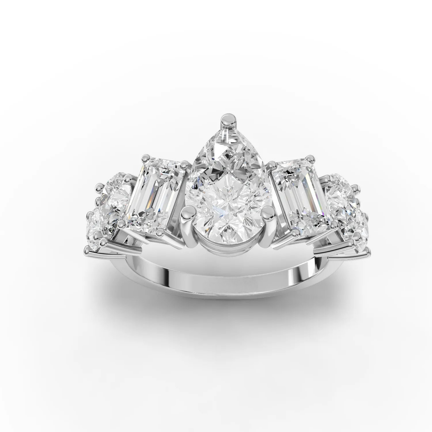 4.5 Carat Pear, Round, Emerald Cut Moissanite Diamond Engagement Ring