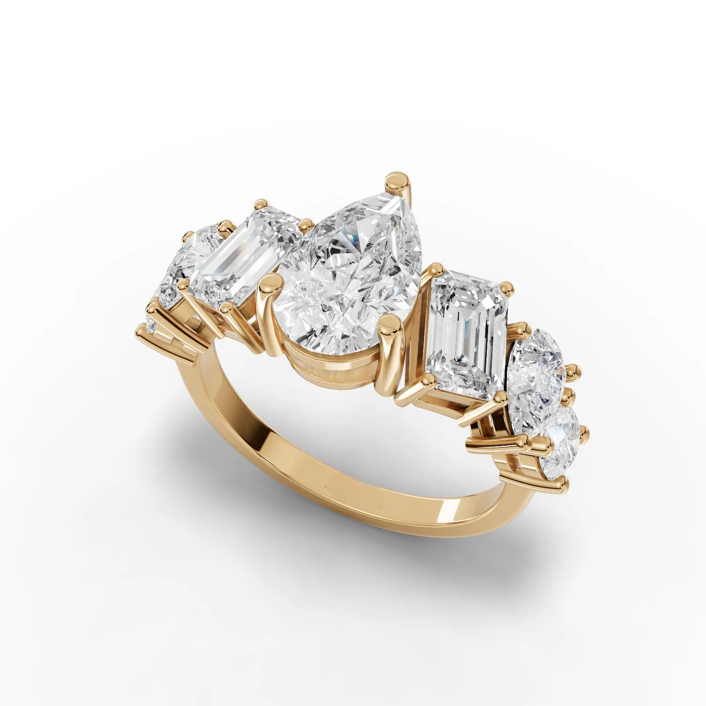 4.5 Carat Pear, Round, Emerald Cut Moissanite Diamond Engagement Ring
