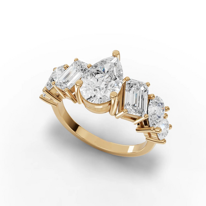 4.5 Carat Pear, Round, Emerald Cut Moissanite Diamond Engagement Ring