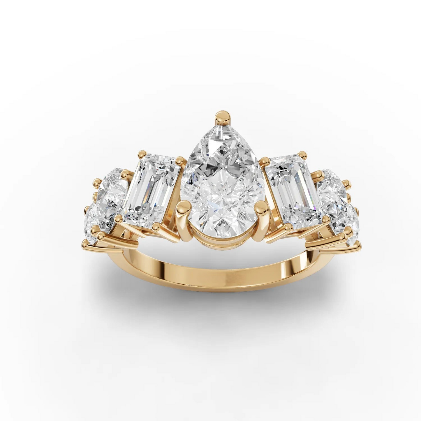 4.5 Carat Pear, Round, Emerald Cut Moissanite Diamond Engagement Ring