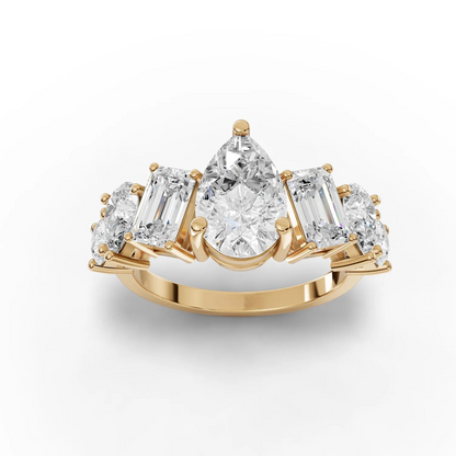 4.5 Carat Pear, Round, Emerald Cut Moissanite Diamond Engagement Ring