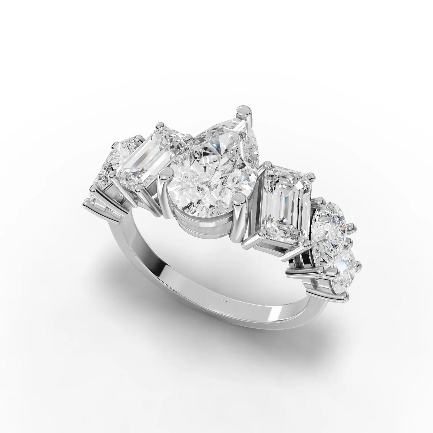 4.5 Carat Pear, Round, Emerald Cut Moissanite Diamond Engagement Ring