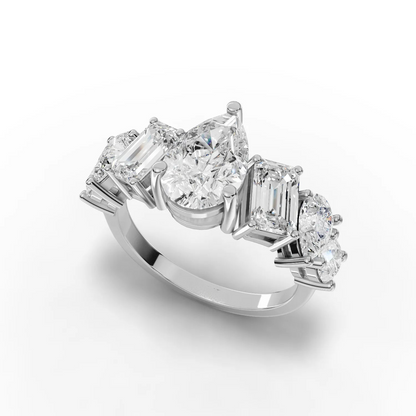 4.5 Carat Pear, Round, Emerald Cut Moissanite Diamond Engagement Ring