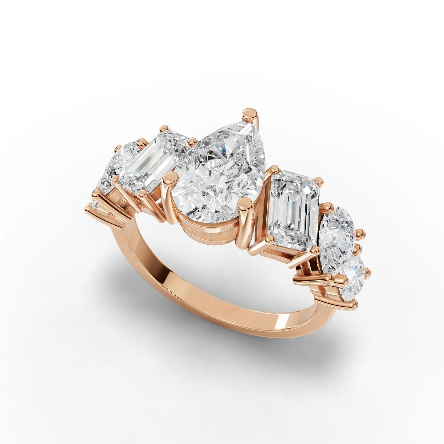 4.5 Carat Pear, Round, Emerald Cut Moissanite Diamond Engagement Ring