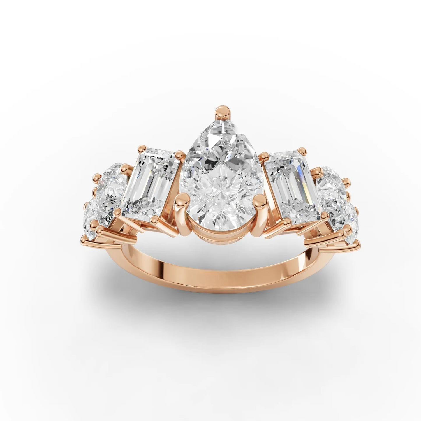 4.5 Carat Pear, Round, Emerald Cut Moissanite Diamond Engagement Ring