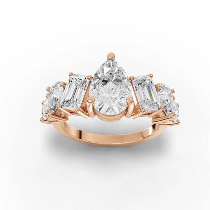 4.5 Carat Pear, Round, Emerald Cut Moissanite Diamond Engagement Ring