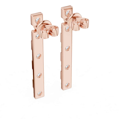 Round Cut Lab Grown Diamond Long Vertical Bar Drop & Dangle Earrings