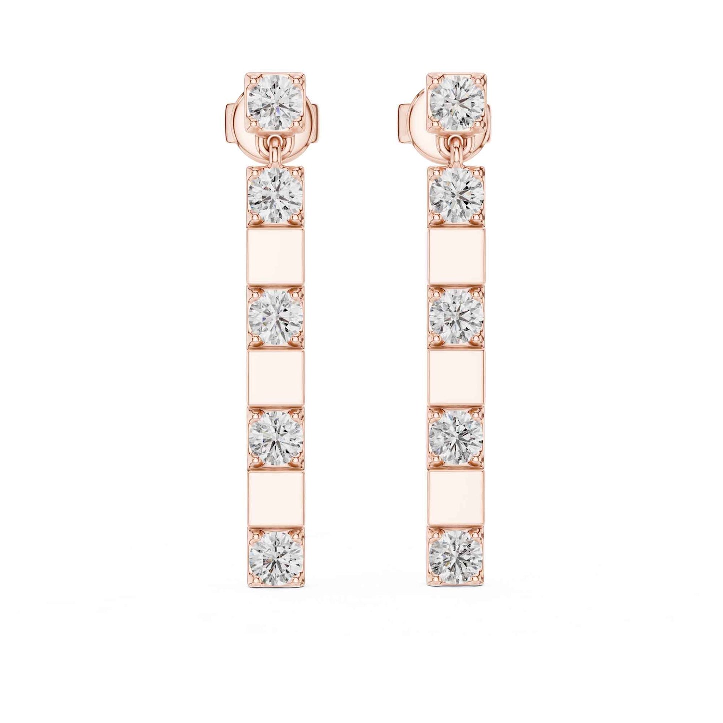 Round Cut Lab Grown Diamond Long Vertical Bar Drop & Dangle Earrings