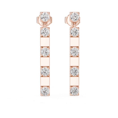 Round Cut Lab Grown Diamond Long Vertical Bar Drop & Dangle Earrings