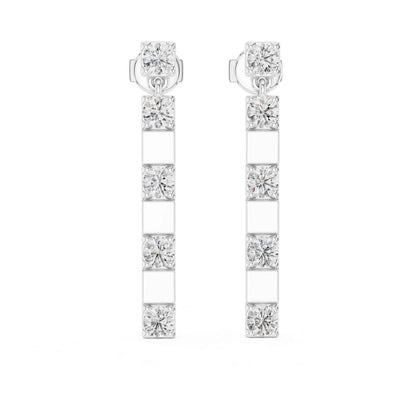 Round Cut Lab Grown Diamond Long Vertical Bar Drop & Dangle Earrings