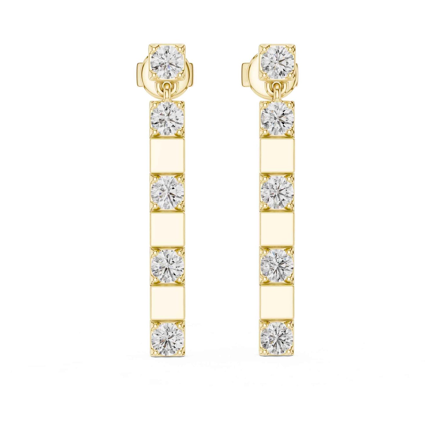Round Cut Lab Grown Diamond Long Vertical Bar Drop & Dangle Earrings