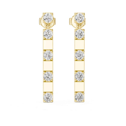 Round Cut Lab Grown Diamond Long Vertical Bar Drop & Dangle Earrings