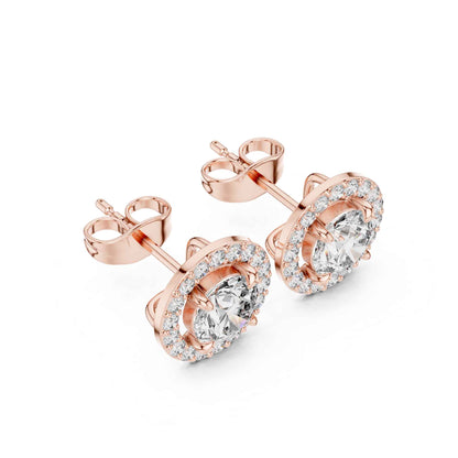 Round Brilliant Cut Lab Grown Diamond Halo Stud Earrings