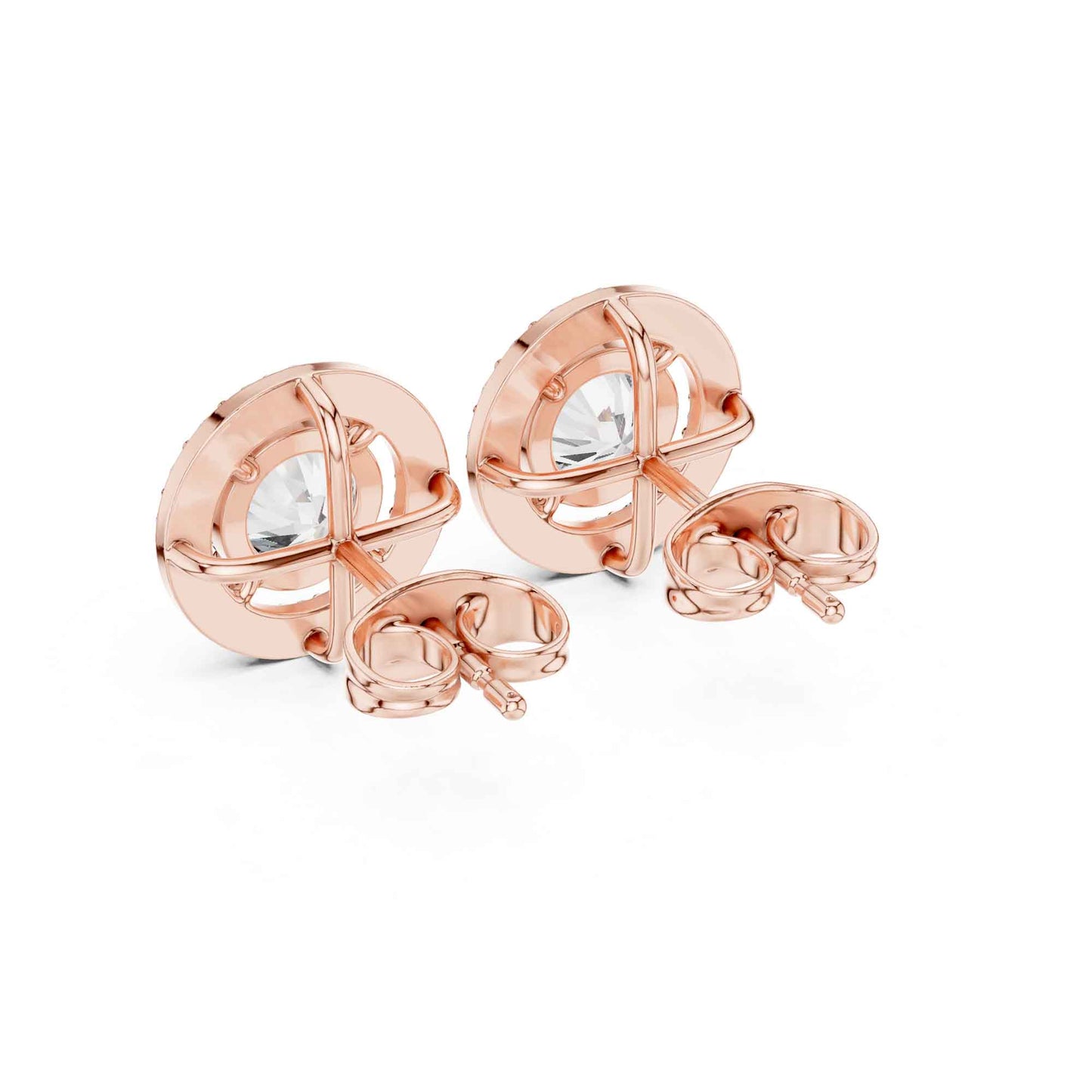 Round Brilliant Cut Lab Grown Diamond Halo Stud Earrings
