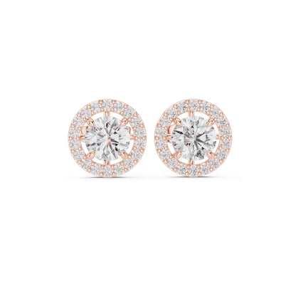 Round Brilliant Cut Lab Grown Diamond Halo Stud Earrings