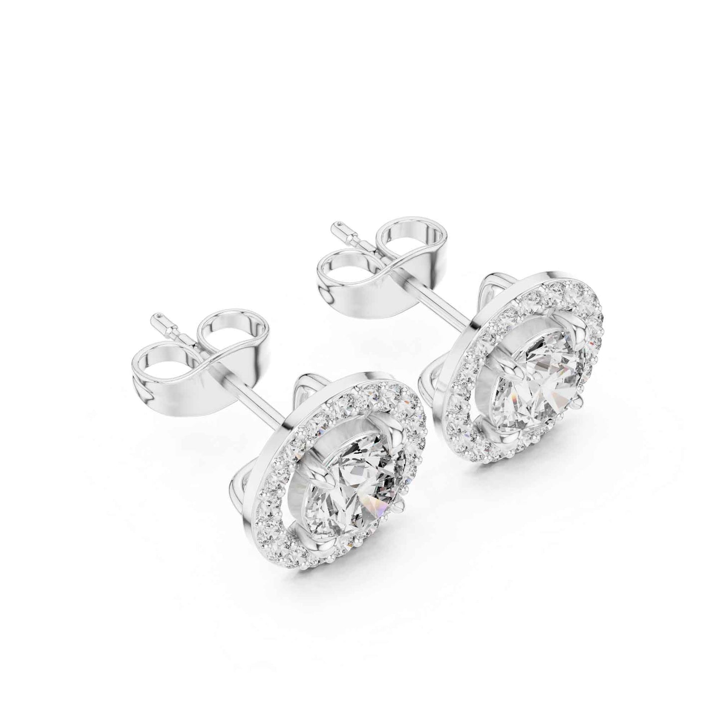 Round Brilliant Cut Lab Grown Diamond Halo Stud Earrings