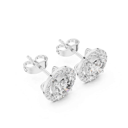 Round Brilliant Cut Lab Grown Diamond Halo Stud Earrings