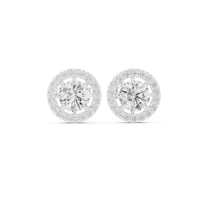 Round Brilliant Cut Lab Grown Diamond Halo Stud Earrings