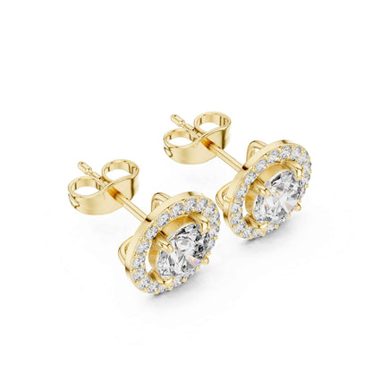 Round Brilliant Cut Lab Grown Diamond Halo Stud Earrings