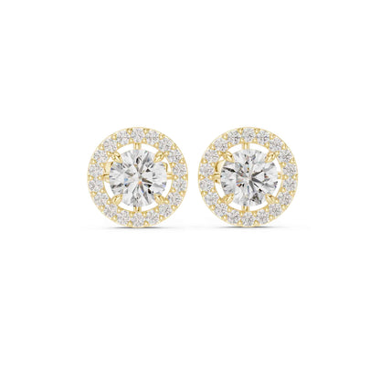 Round Brilliant Cut Lab Grown Diamond Halo Stud Earrings