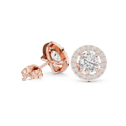 Round Brilliant Cut Lab Grown Diamond Halo Stud Earrings