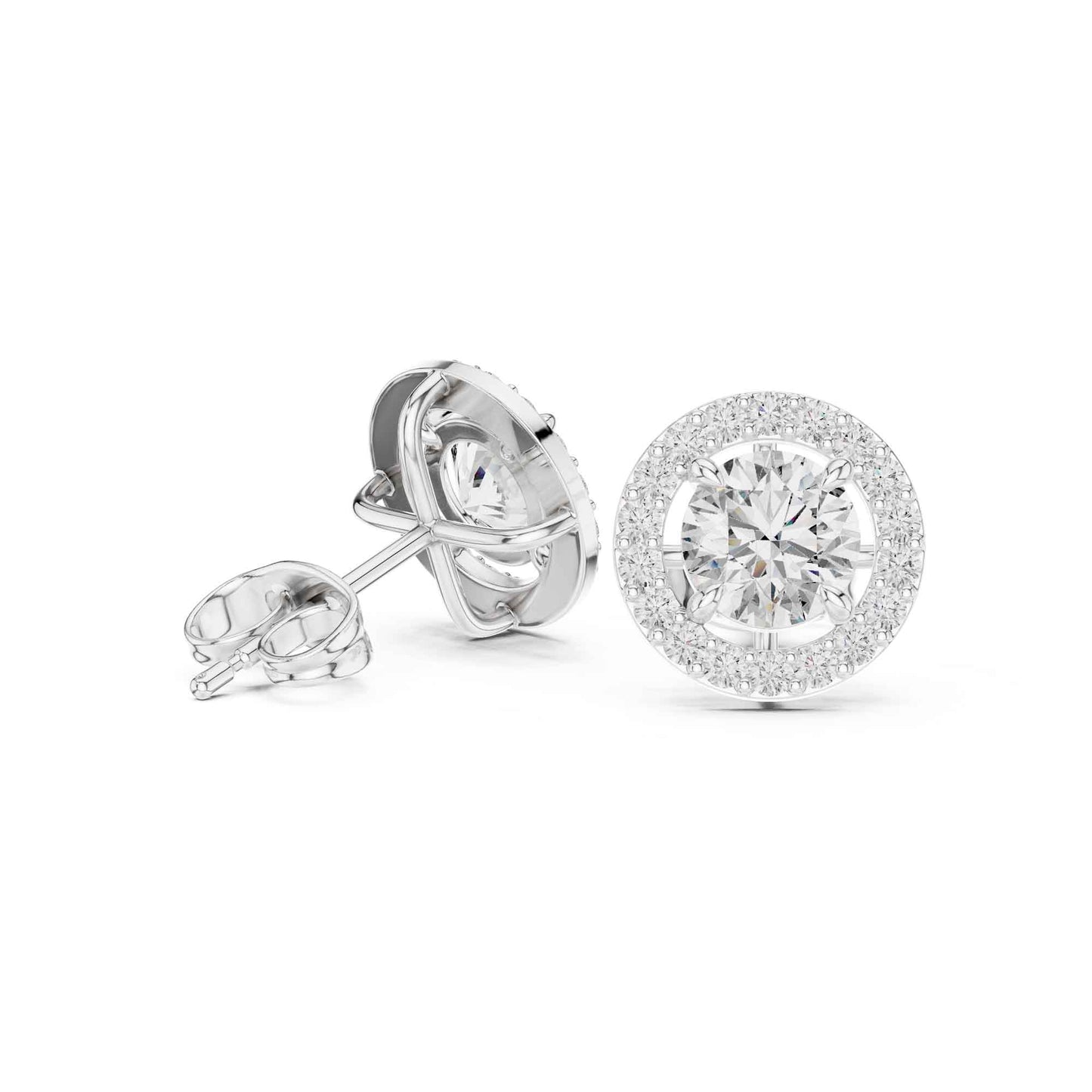 Round Brilliant Cut Lab Grown Diamond Halo Stud Earrings