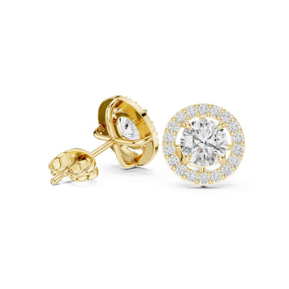 Round Brilliant Cut Lab Grown Diamond Halo Stud Earrings