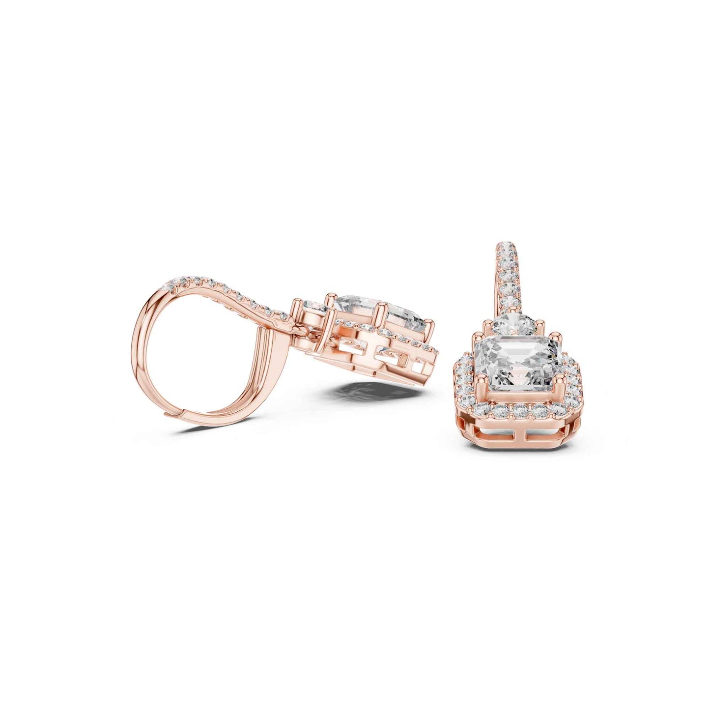 Asscher Cut Lab Grown Diamond Halo Drop & Dangle Earrings