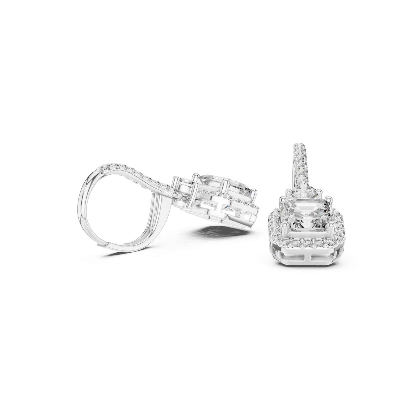 Asscher Cut Lab Grown Diamond Halo Drop & Dangle Earrings