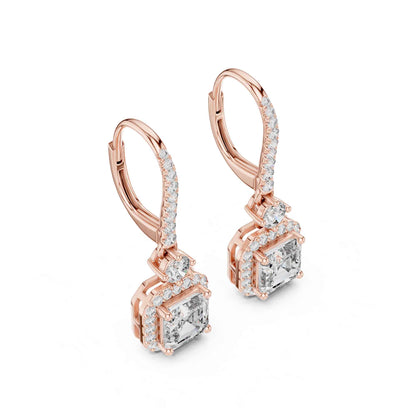 Asscher Cut Lab Grown Diamond Halo Drop & Dangle Earrings