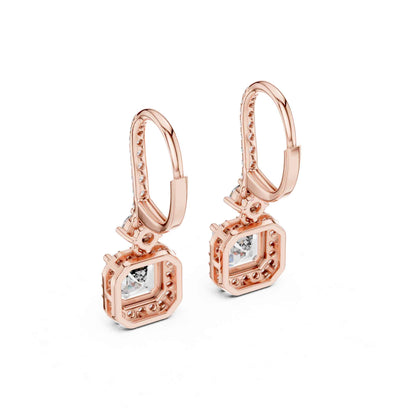 Asscher Cut Lab Grown Diamond Halo Drop & Dangle Earrings