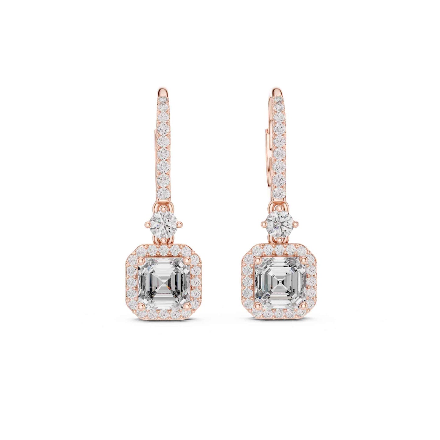 Asscher Cut Lab Grown Diamond Halo Drop & Dangle Earrings
