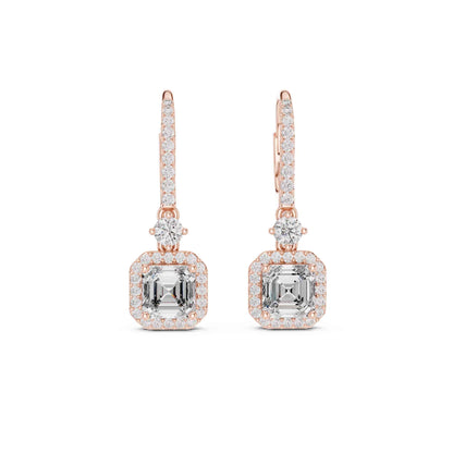 Asscher Cut Lab Grown Diamond Halo Drop & Dangle Earrings