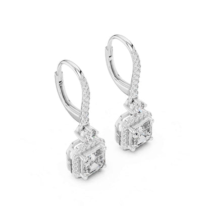 Asscher Cut Lab Grown Diamond Halo Drop & Dangle Earrings