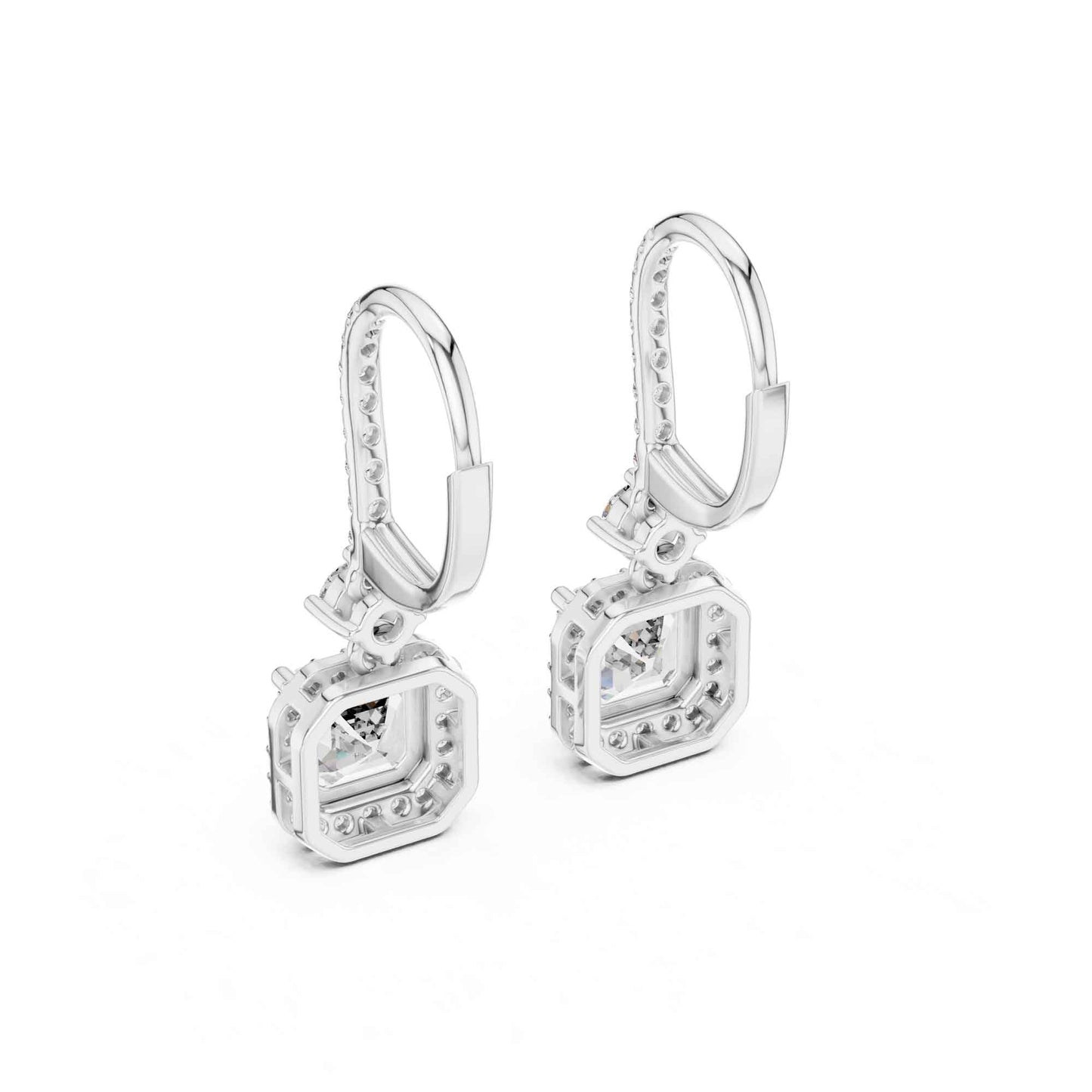 Asscher Cut Lab Grown Diamond Halo Drop & Dangle Earrings