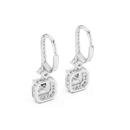 Asscher Cut Lab Grown Diamond Halo Drop & Dangle Earrings