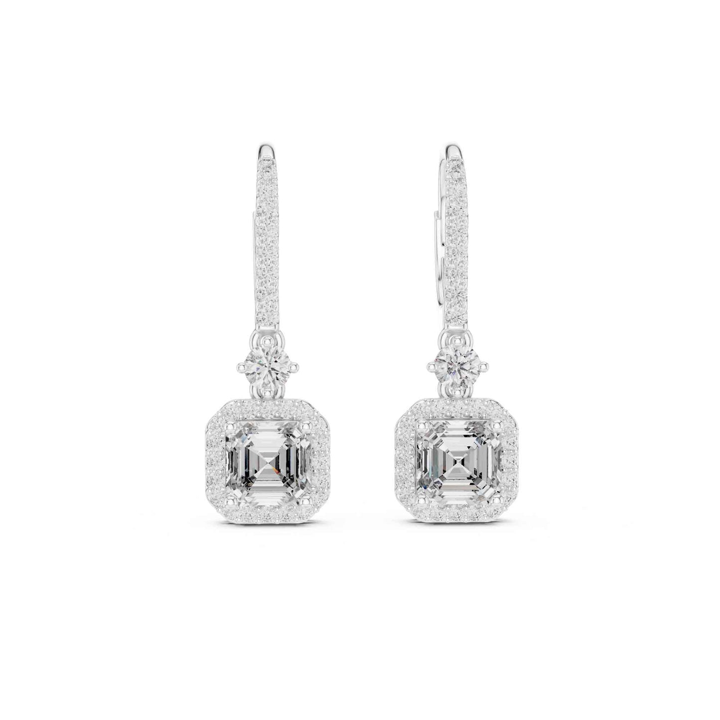 Asscher Cut Lab Grown Diamond Halo Drop & Dangle Earrings