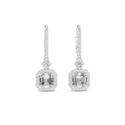 Asscher Cut Lab Grown Diamond Halo Drop & Dangle Earrings