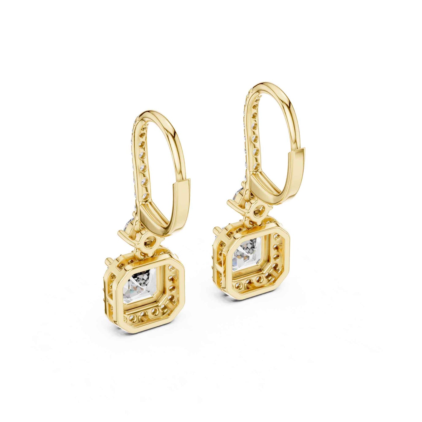 Asscher Cut Lab Grown Diamond Halo Drop & Dangle Earrings