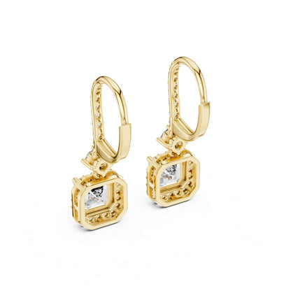 Asscher Cut Lab Grown Diamond Halo Drop & Dangle Earrings