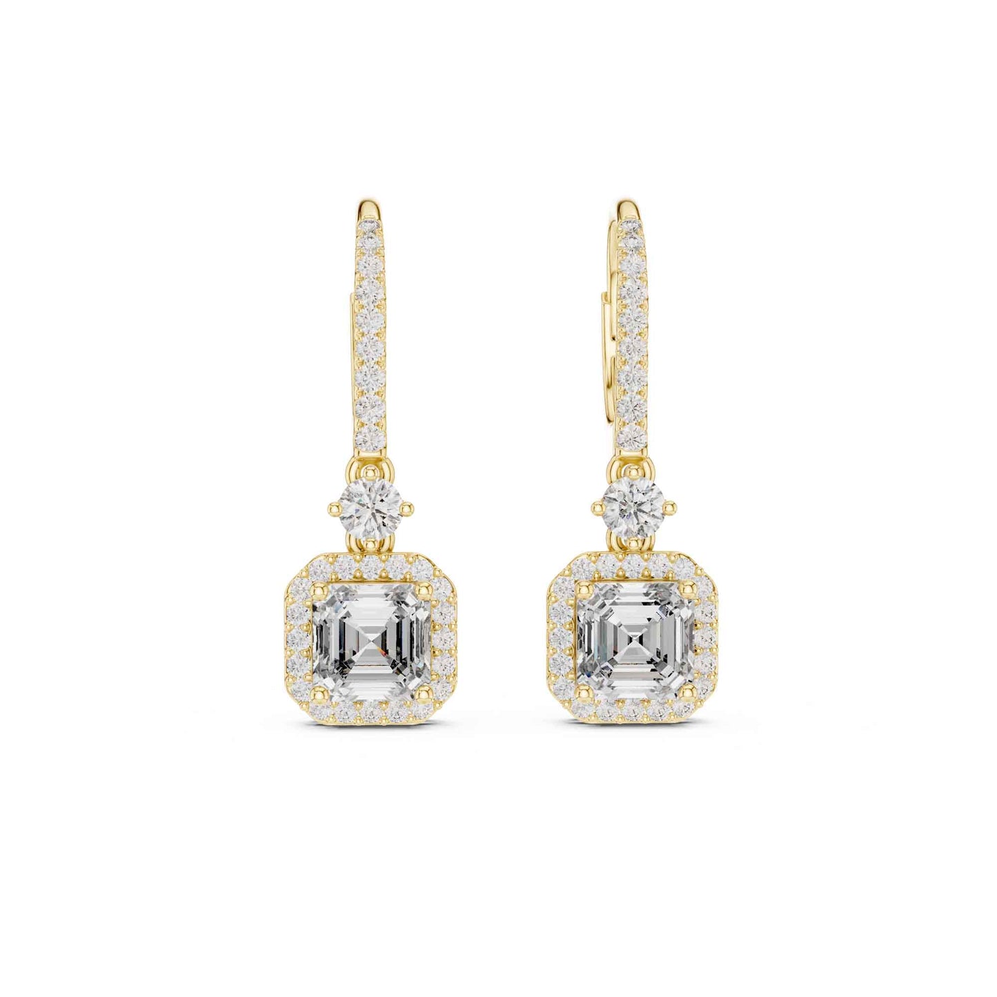 Asscher Cut Lab Grown Diamond Halo Drop & Dangle Earrings